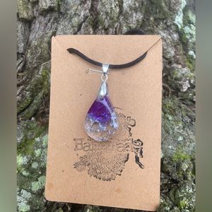 Teardrop Purple and silver flake necklace pendant necklace